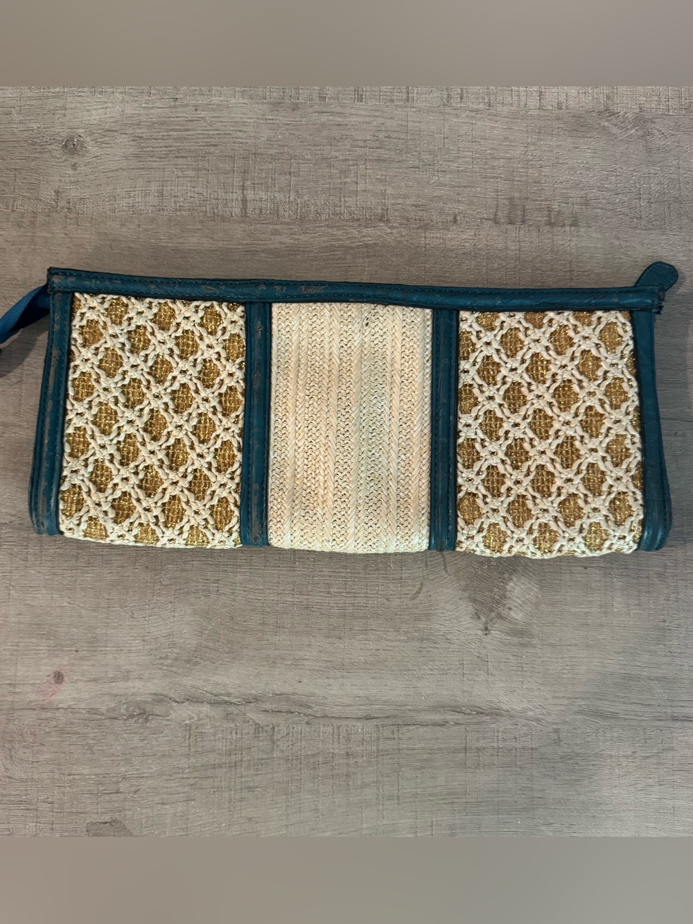 Galian New York aqua+ Gold Woven Raffia Clutch Wristlet | NWT / As-Is - Picture 2 of 12